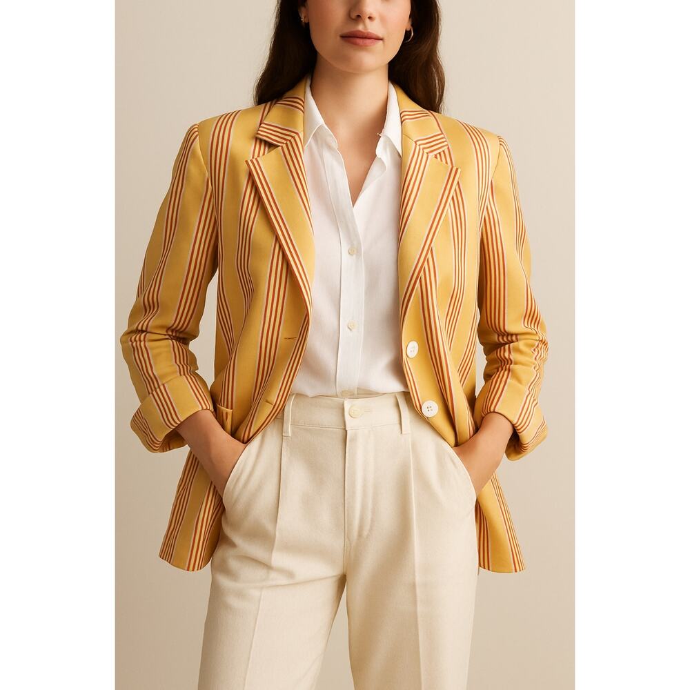 Vintage Y2K Sonia Bogner Harriet Kassman Striped Blazer Yellow Jacket Small